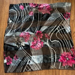 Floral Sheer Scarf with Pink and Black Design